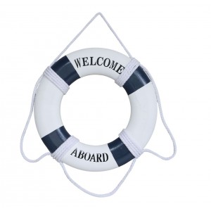 Bílo-modrá dekorace záchranný kruh Welcome Aboard - Ø 27*2,5 cm