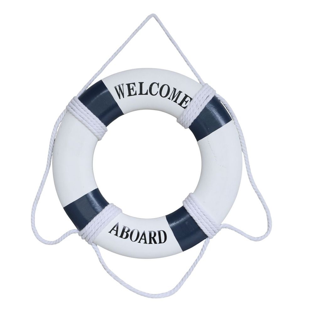 Bílo-modrá dekorace záchranný kruh Welcome Aboard - Ø 27*2,5 cm