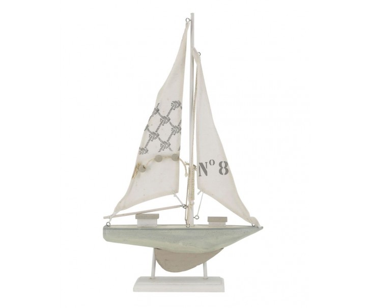 Krémová antik dřevěná dekorace loďka plachetnice - 25*2*42 cm Chic Antique