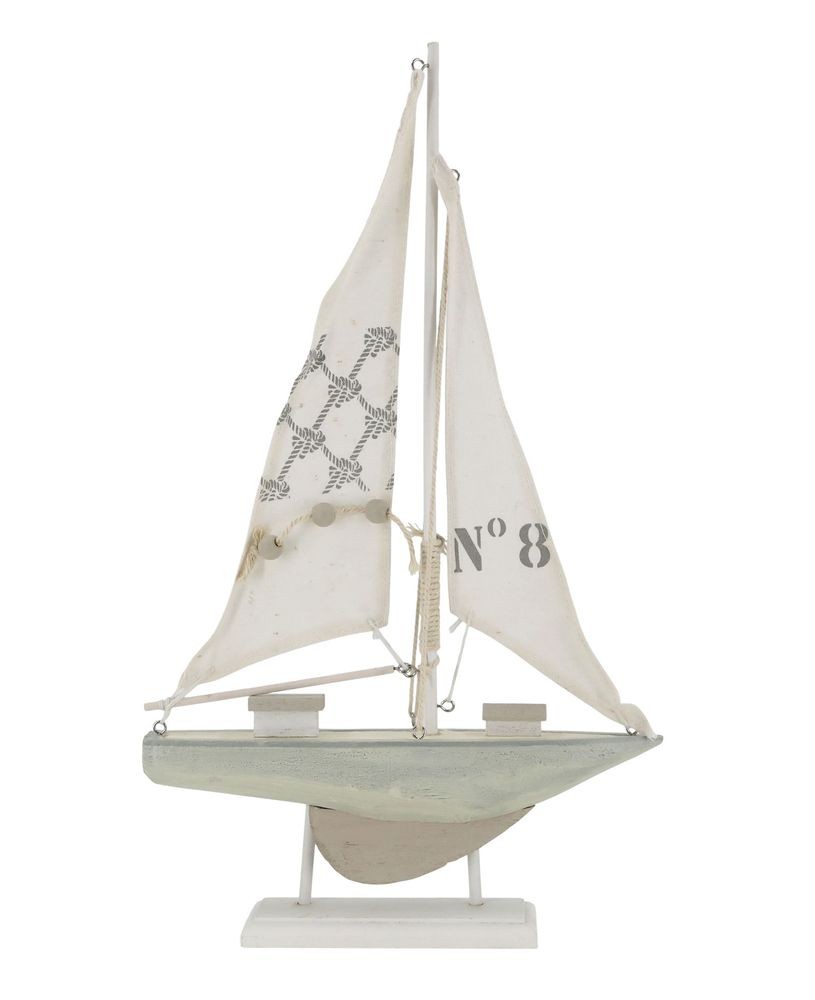 Krémová antik dřevěná dekorace loďka plachetnice - 25*2*42 cm