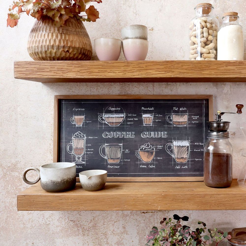 Černá nástěnná cedule s dřevěným rámem Coffee – 40*30 cm