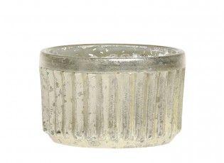 Malý rtuťový skleněný svícen na čajovou svíčku s drážkami - Ø 6*4cm