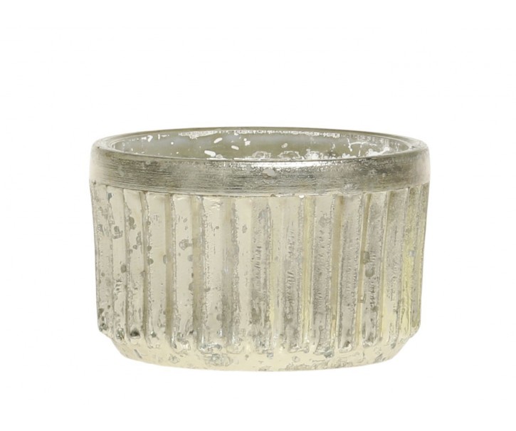 Malý rtuťový skleněný svícen na čajovou svíčku s drážkami - Ø 6*4cm Chic Antique