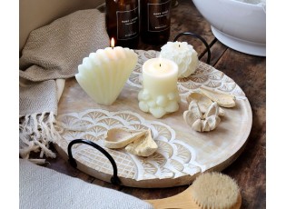 Dřevěný servírovací podnos z mangového dřeva s řezbami Tours - Ø 41cm