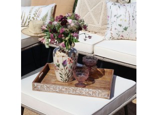 Servírovací podnos z mangového dřeva s řezbami Tours - 59*35*5 cm