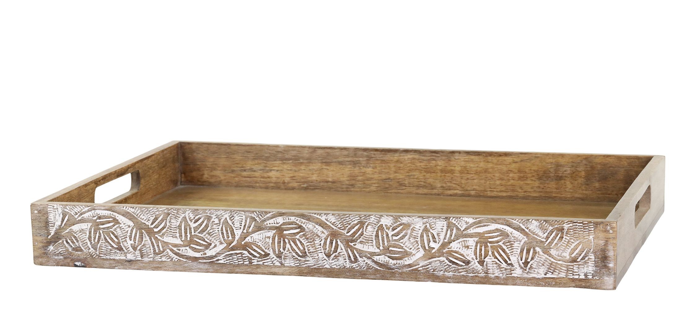 Servírovací podnos z mangového dřeva s řezbami Tours - 59*35*5 cm