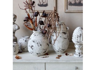 Bílo-šedá antik terakotová váza s oušky Frejus - Ø 21*36 cm