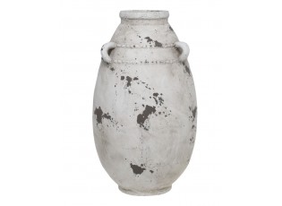 Bílo-šedá antik terakotová váza s oušky Frejus - Ø 21*36 cm