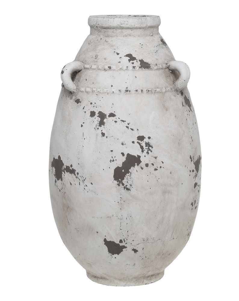 Bílo-šedá antik terakotová váza s oušky Frejus - Ø 21*36 cm