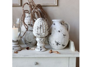 Bílo-šedá antik terakotová váza s ouškem Frejus - Ø 24*28 cm