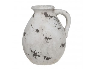 Bílo-šedá antik terakotová váza s ouškem Frejus - Ø 24*28 cm