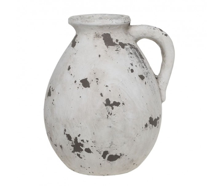 Bílo-šedá antik terakotová váza s ouškem Frejus - Ø 24*28 cm Chic Antique