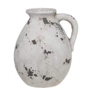 Bílo-šedá antik terakotová váza s ouškem Frejus - Ø 24*28 cm