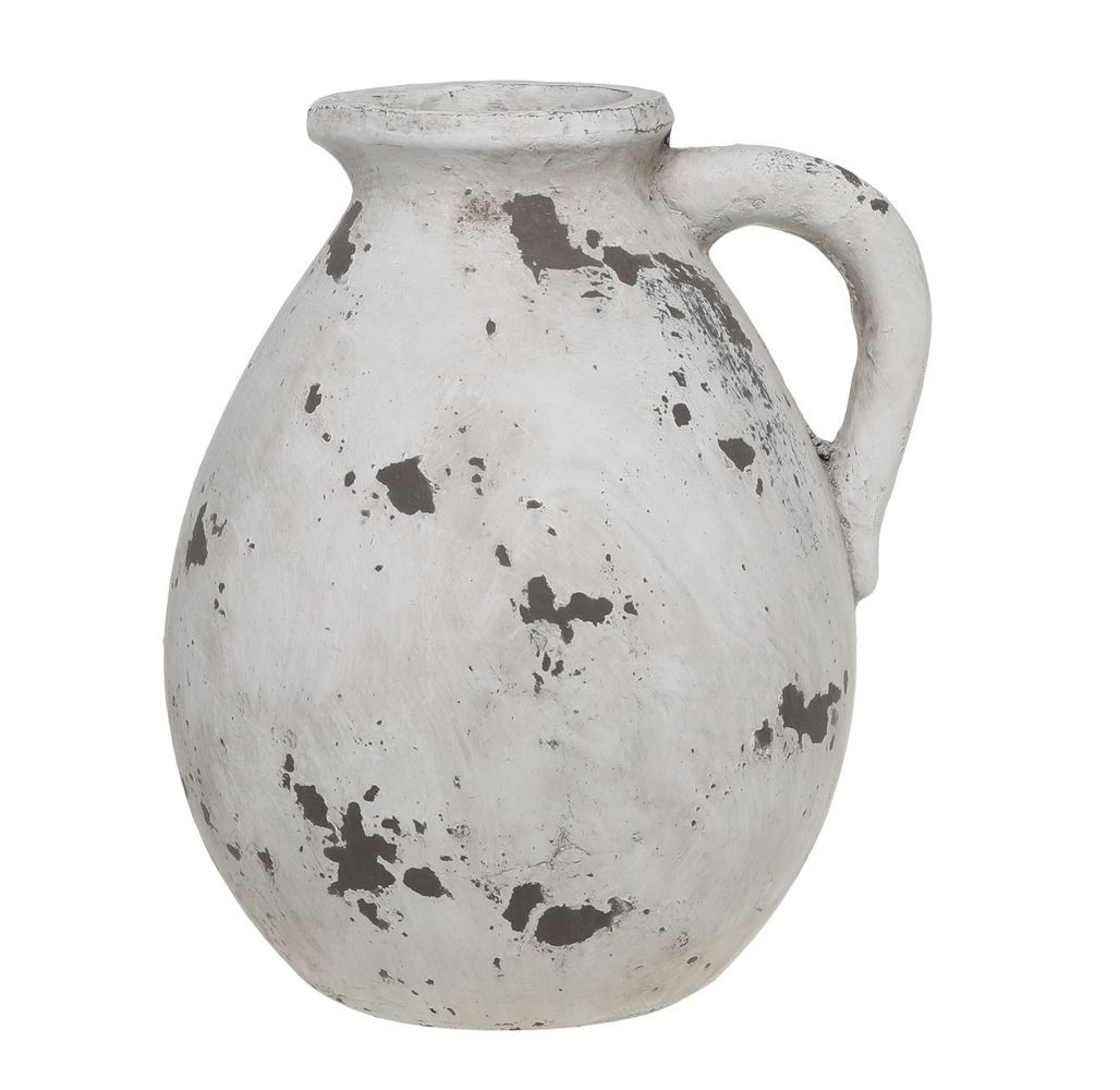 Bílo-šedá antik terakotová váza s ouškem Frejus - Ø 24*28 cm