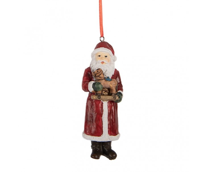 Vánoční závěsná ozdoba Santa Claus s koníkem - 4*3*11 cm Clayre & Eef
