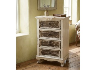 Bílo-hnědá antik dřevěná komoda se šuplíky Vivvien - 44*35*81 cm