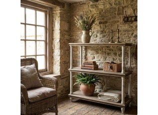 Bílo-hnědý antik dřevěný konzolový stolek / regál Bookrino - 110*40*113 cm