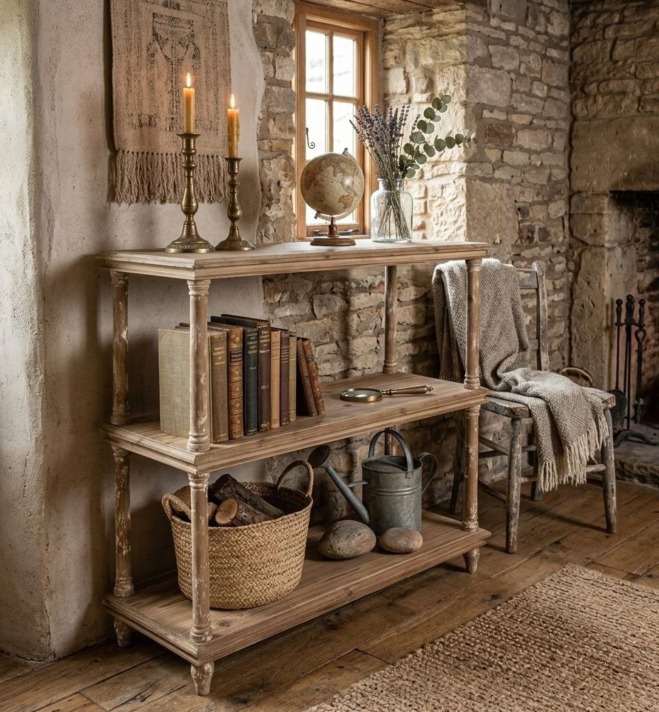 Přírodní antik dřevěný konzolový stolek / regál Bookrino - 110*40*113 cm Clayre & Eef Přírodní antik dřevěný konzolový stolek / regál Bookrino - 110*40*113 cm Clayre & Eef