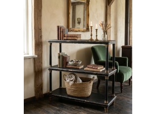 Černo-zlatý antik dřevěný konzolový stolek / regál Bookrino - 110*40*113 cm