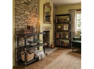 Černo-zlatý antik dřevěný konzolový regál Bookrino - 110*40*210 cm