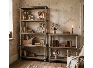 Bílo-hnědý antik dřevěný konzolový regál Bookrino - 110*40*210 cm