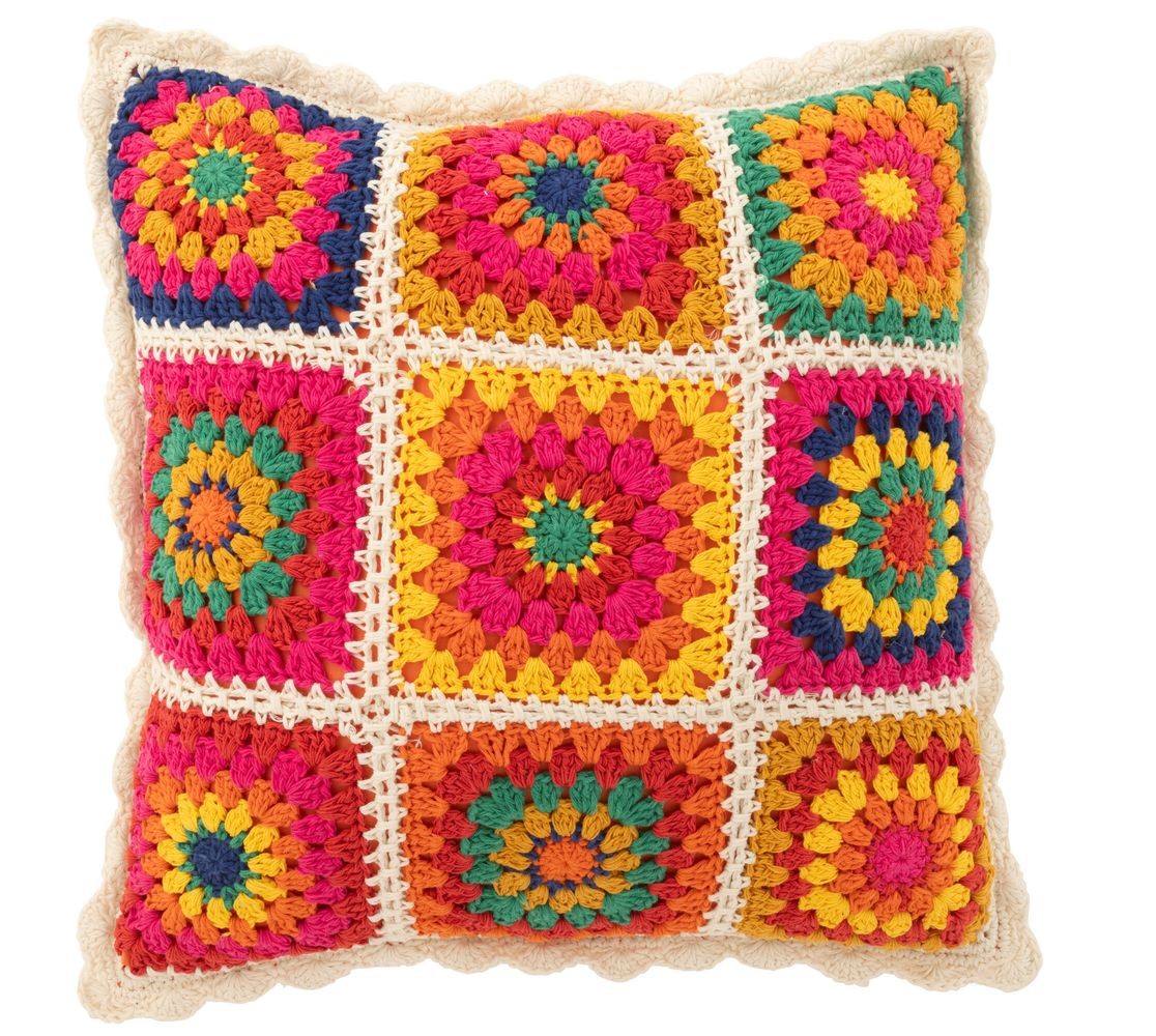 Barevný háčkovaný květovaný polštář Croche - 45*15*45 cm