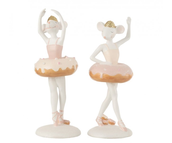 Set 2ks dekorace myška Ballerina s donutem - 8*8*20 cm J-Line by Jolipa