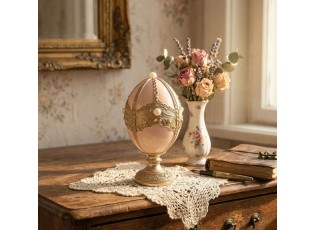 Růžovo-zlaté zdobené vajíčko na podstavci - Ø 15*27 cm