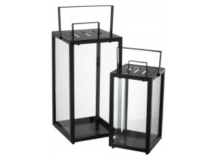Set 2ks černá kovová lucerna Alo - 21*21*43 / 16*16*33 cm
