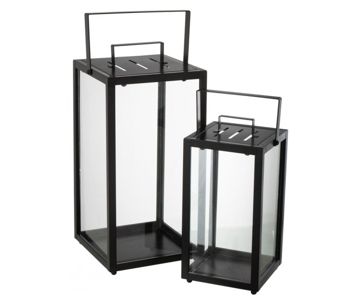 Set 2ks černá kovová lucerna Alo - 21*21*43 / 16*16*33 cm J-Line by Jolipa