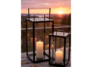 Set 2ks černá kovová lucerna Alo - 21*21*43 / 16*16*33 cm