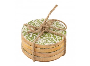 Set 4ks bílo-zelený podtácek z mangového dřeva - Ø 10 cm