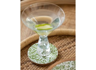 Set 4ks bílo-zelený podtácek z mangového dřeva - Ø 10 cm