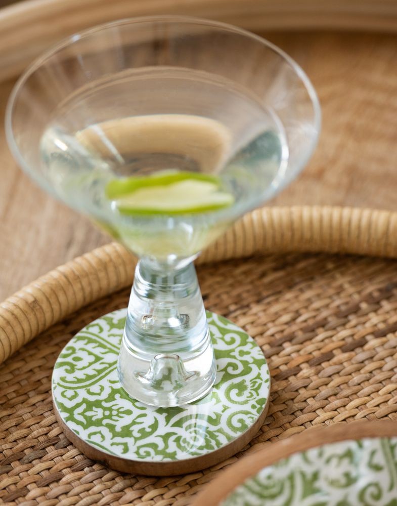 Set 4ks bílo-zelený podtácek z mangového dřeva - Ø 10 cm J-Line by Jolipa Set 4ks bílo-zelený podtácek z mangového dřeva - Ø 10 cm J-Line by Jolipa