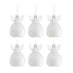 6ks vánoční skleněná ozdoba anděl s peříčky Angel - 8*11 cm
