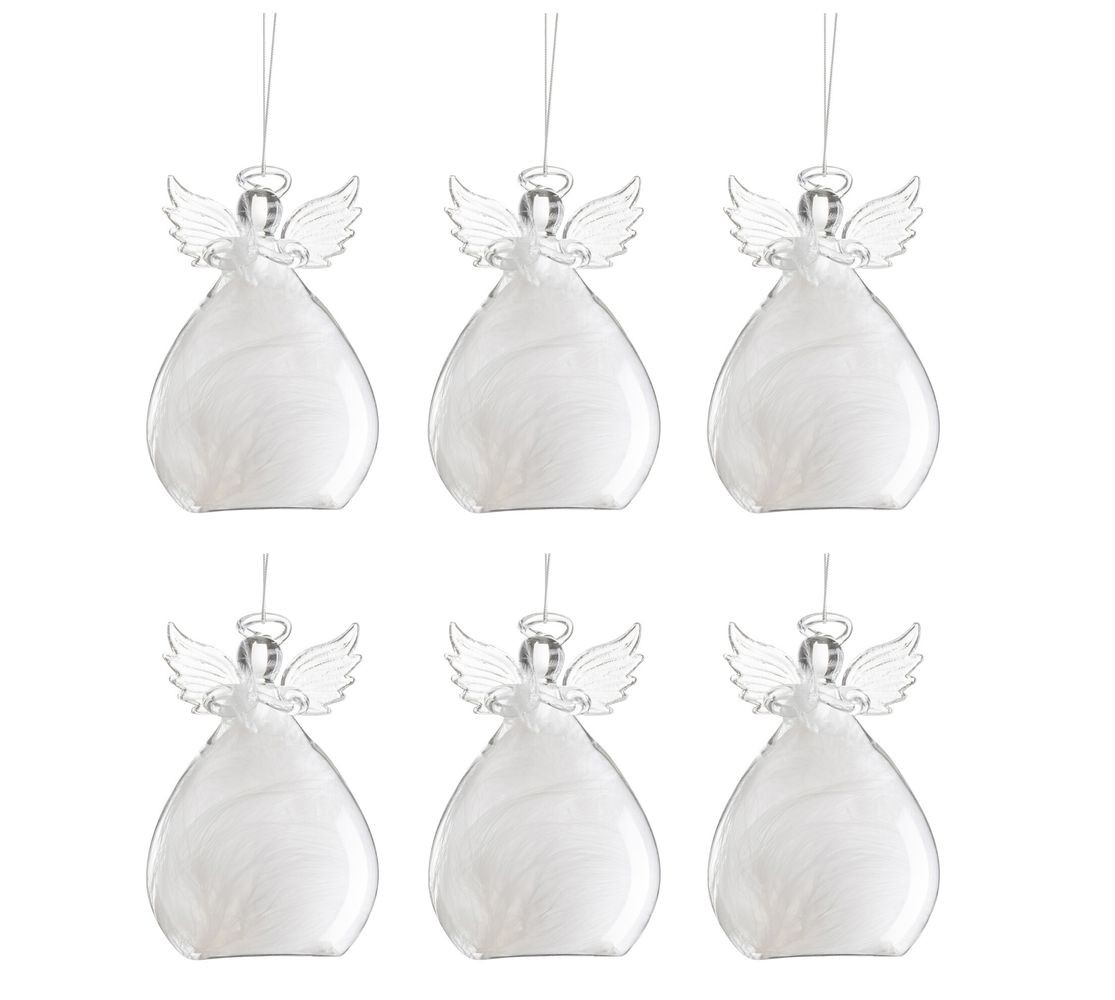 6ks vánoční skleněná ozdoba anděl s peříčky Angel - 8*11 cm