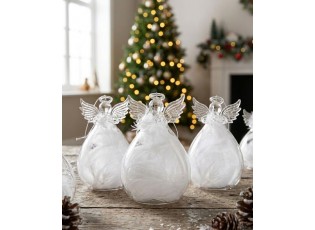 6ks vánoční skleněná ozdoba anděl s peříčky Angel - 8*11 cm