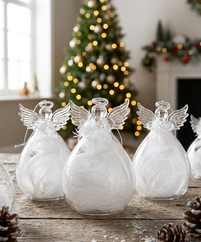 6ks vánoční skleněná ozdoba anděl s peříčky Angel - 8*11 cm