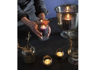 Kouřový skleněný svícen Hurricane Roman Stem - Ø 11*16 cm