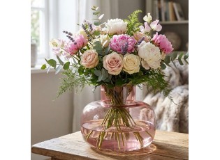 Růžová veliká baňatá skleněná váza Vaas Rond - Ø 23*20 cm