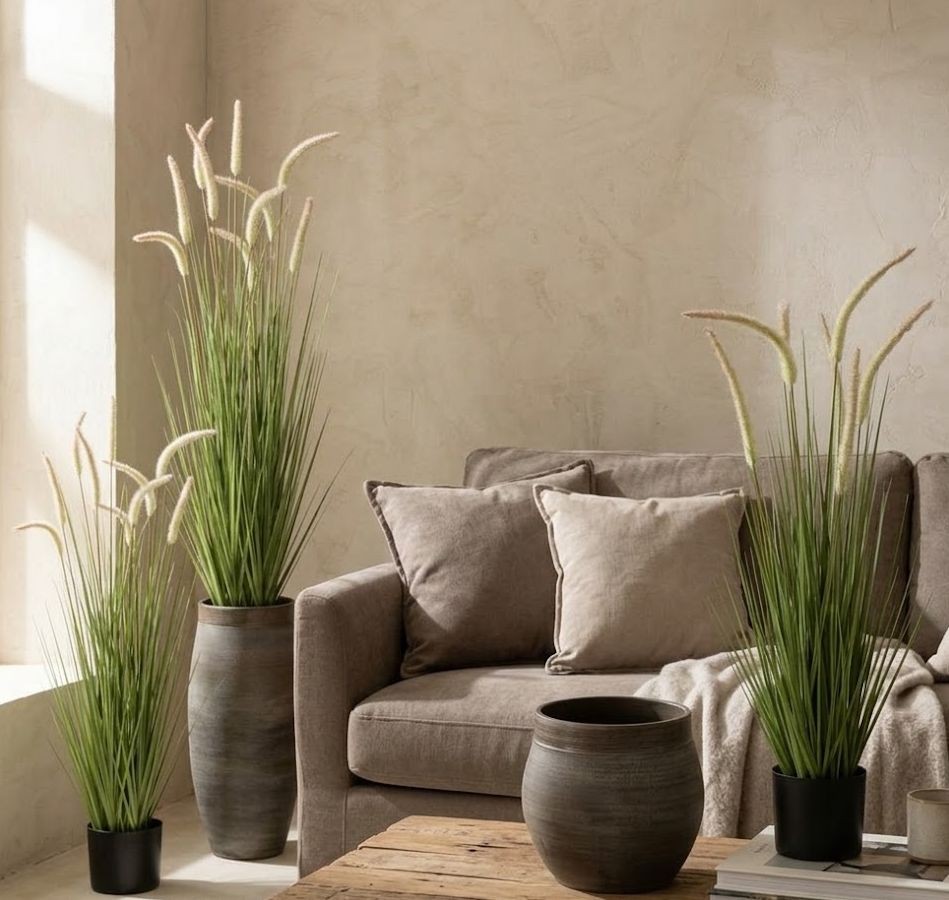 Dekorativní okrasná tráva v květináči - 11*90 cm J-Line by Jolipa Dekorativní okrasná tráva v květináči - 11*90 cm J-Line by Jolipa