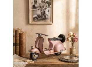 Růžový antik kovový retro model skútr - 28*10*15 cm