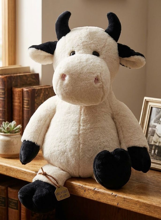 Bílá plyšová kravička s rohy Cow Plush - 34*21*48 cm J-Line by Jolipa Bílá plyšová kravička s rohy Cow Plush - 34*21*48 cm J-Line by Jolipa
