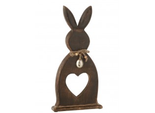 Hnědá dekorace králík z mangového dřeva se srdíčkem M - 15*2,5*40 cm