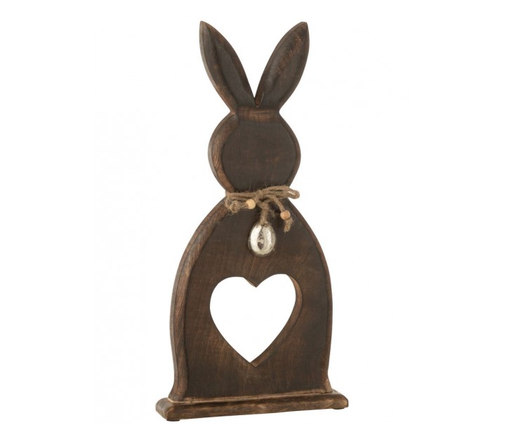 Hnědá dekorace králík z mangového dřeva se srdíčkem - 17*3,5*50 cm J-Line by Jolipa