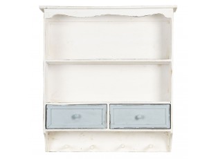 Bílá vintage nástěnná polička s modrými šuplíčky Vann - 56*13*60 cm