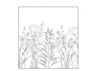 Bílo-šedé malé papírové ubrousky s lučními květy - 25*25 cm (20ks)