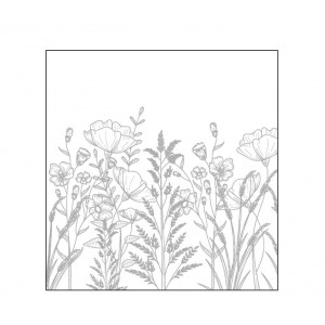 Bílo-šedé malé papírové ubrousky s lučními květy - 25*25 cm (20ks)