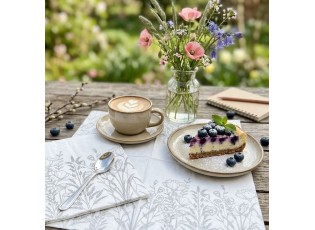 Bílo-šedé malé papírové ubrousky s lučními květy - 25*25 cm (20ks)