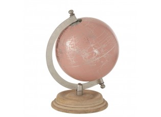 Růžový malý glóbus na dřevěném podstavci Globe - 14*10*20 cm